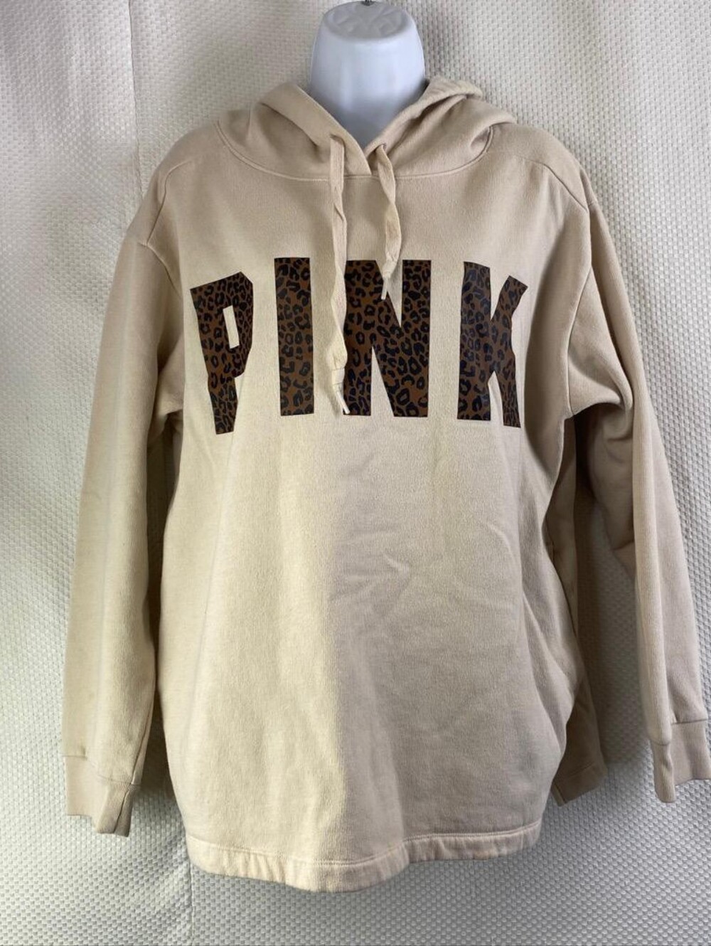 Victoria's Secret PINK Beige Leopard Print Logo Pullover Hoodie Size M